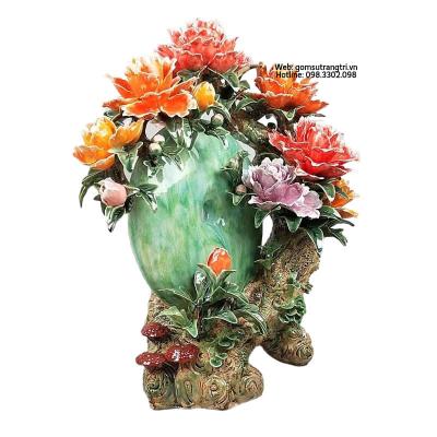 TƯỢNG SỨ HOA MẪU ĐƠN - ĐỒNG ĐIỂU XANH NGỌC